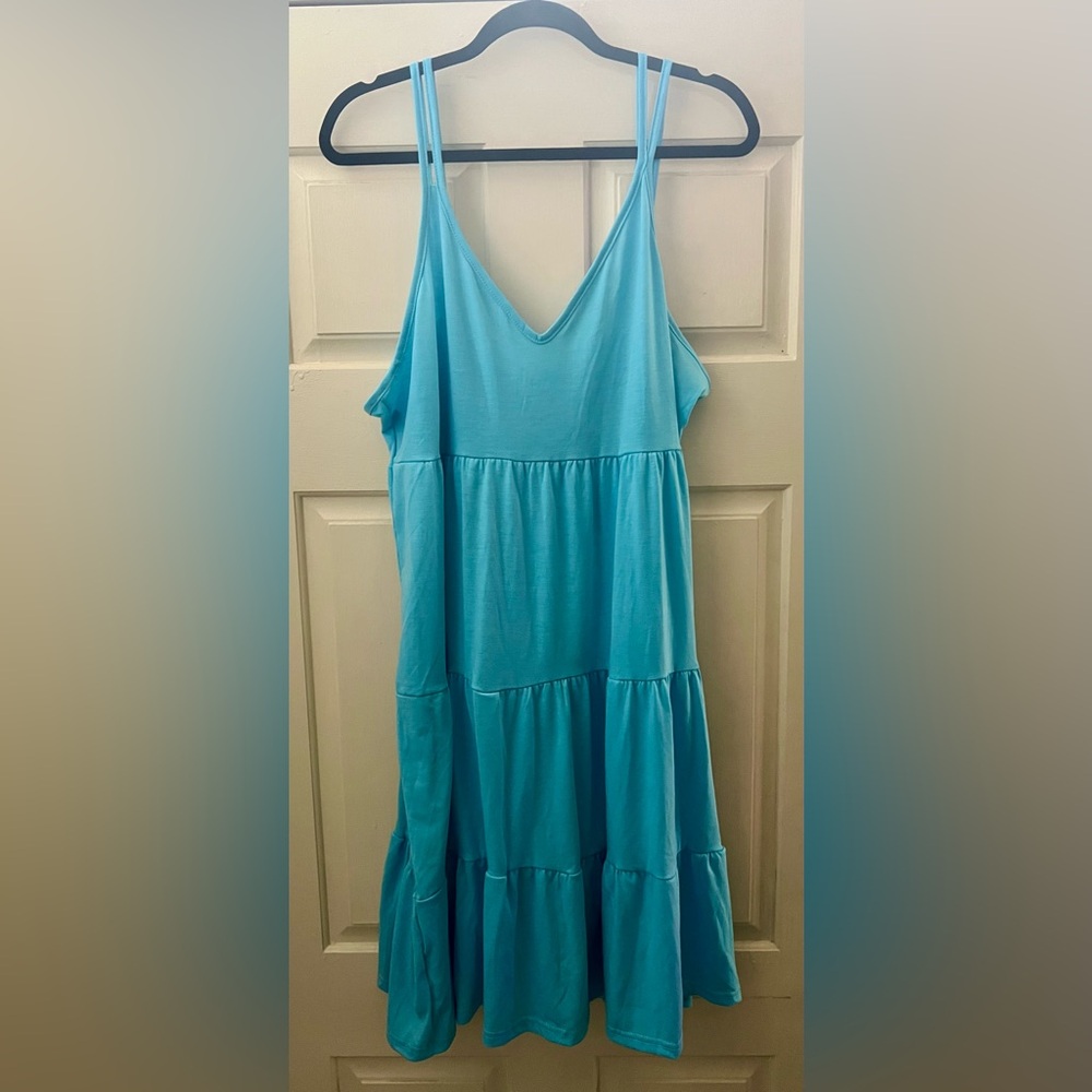 Light Blue Tiered V-Neck Spaghetti Strap Dress